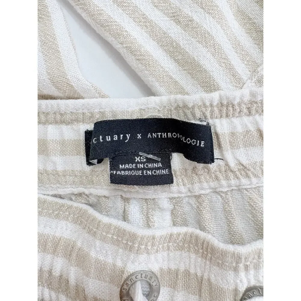 Sanctuary x Anthropologie Linen Blend Cargo Pants Striped Coastal Boho XS New